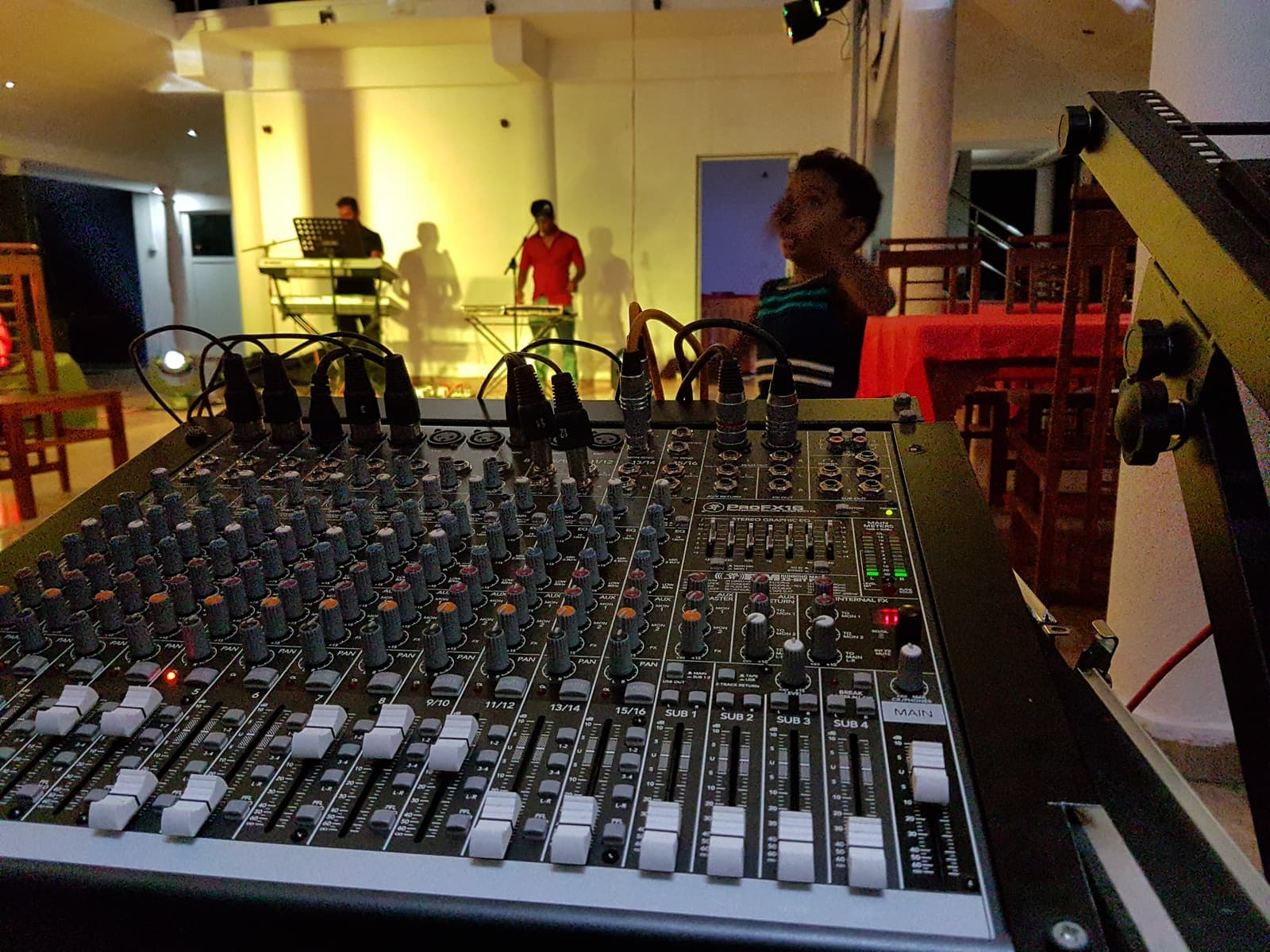 Large analogue sound-mixing console at an event