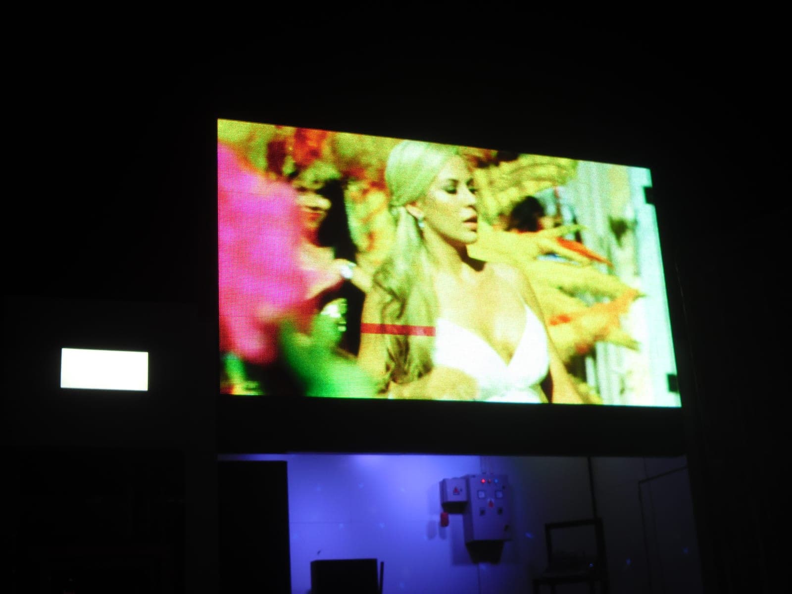 Close view of a mobile LED truck screen showing bright content